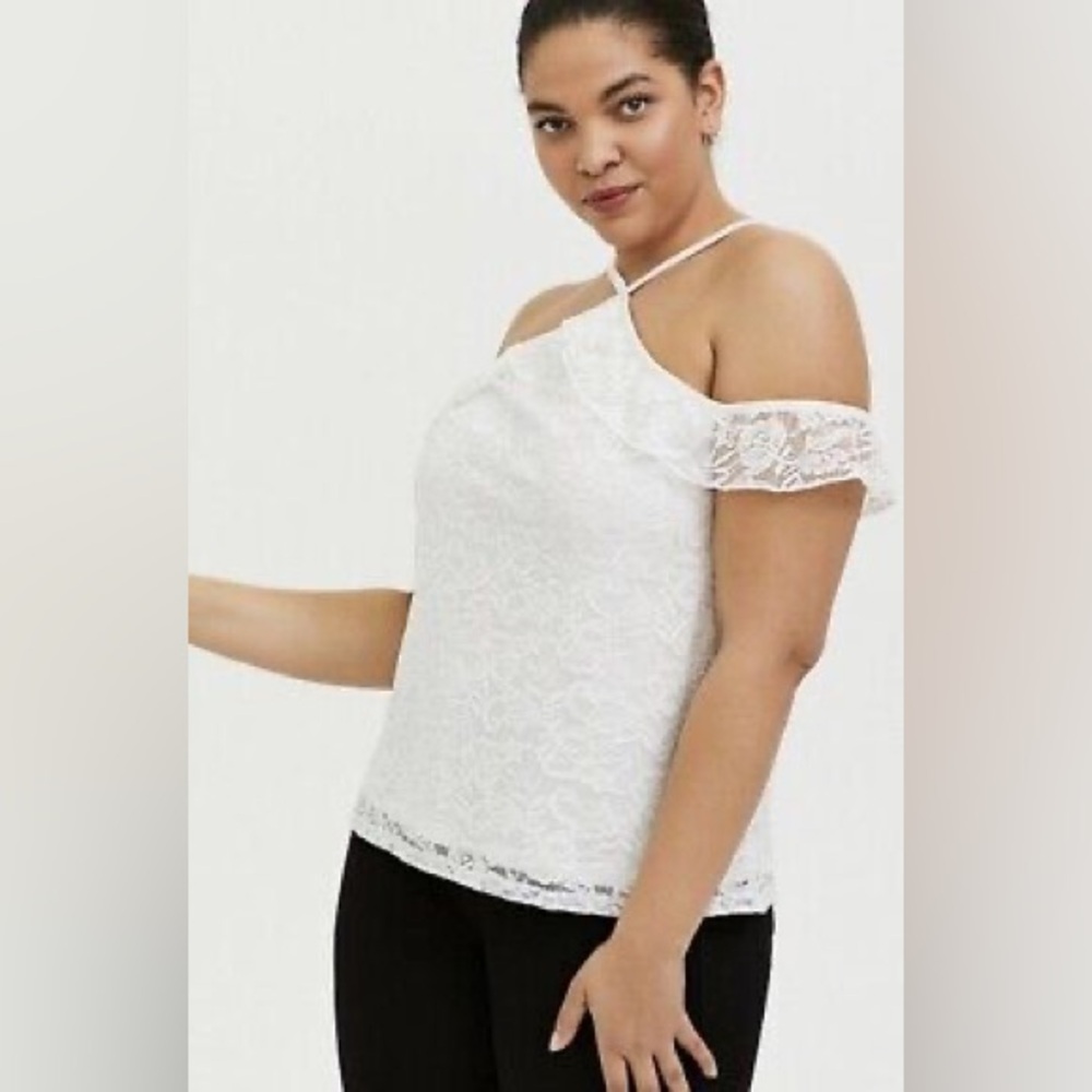 Torrid Lace Cold Shoulder Halter Top White Size 4X